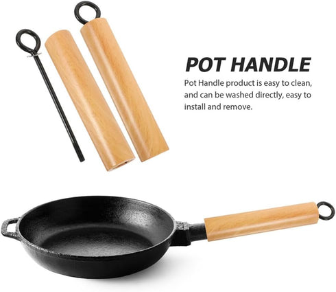 Wok Accessories 2 Pack Wooden Pot Handle, Detachable Cooking Pot Grip Replacement for Frying Pan