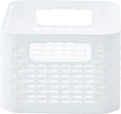 Superio Woven Plastic Storage Basket Box, 9 Quart, White - Wicker Home Organizer Shelf Bins for Closet, Handles