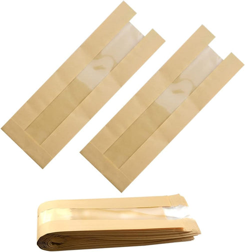 Farsheo French Bread Bags 50Pcs Bakery Bags with Window Kraft Paper Loaf Packaging