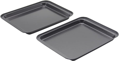 Small Nonstick Baking Sheet 9.45 x 7.09 Inch (Inner 7.5x6) - 2 Pack Mini Cookie Tray for Toaster Oven, No Warp No Rust
