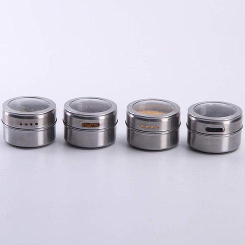 Sanvcomy 12 Magnetic Spice Jar Containers Spice Tins - Wall Mounted Stainless Steel Base - Easy to Install