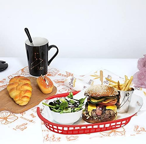 Cedilis 40 Pack Plastic Fast Food Baskets, 10.5 x 7 Inch Food Service Tray for Burgers, Hot Dogs, Fries (red)