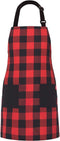 Chef Bib Apron - Red/Black, 32" x 28", 40" Long Ties, Adjustable Neck Strap, 2 Pockets, Christmas Gift for Men Women