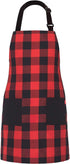 Chef Bib Apron - Red/Black, 32" x 28", 40" Long Ties, Adjustable Neck Strap, 2 Pockets, Christmas Gift for Men Women