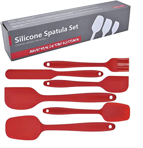 Silicone Spatula Set, 6 Piece Kitchen Utensils for Cooking, Baking, and Mixing, Heat Resistant (Red)