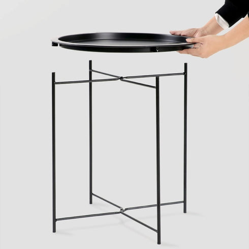 4 Garden you End Table Metal Side Table Black Round Folding Tray Cyan Sofa Small Accent Fold-able Table, Round End