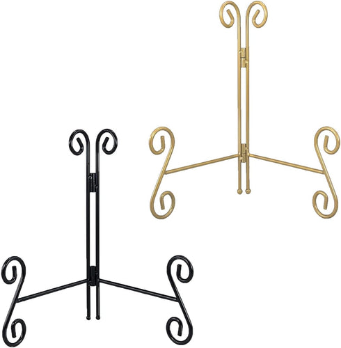 Plate Stand - Black and Gold 2-Pack 6 Inch Iron Easel Stand for Displaying Plates, Plaques, and Artwork