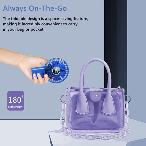 Mini Portable Fan, Powerful Handheld Rechargeable Fan with LED Display, 3 In 1 Personal Fan (Blue)