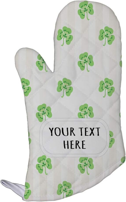 Style In Print Custom Green Polyester Oven Mitt, Four Leaf Shamrock Clover for St Patricks Celtic Kitchen