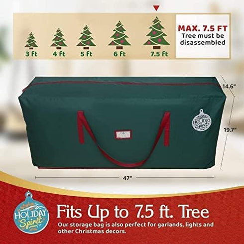 HOLIDAY SPIRIT Christmas Tree Storage Bag, Heavy-Duty Waterproof Bag with Zipper, Fits 7.5FT Tree, Green