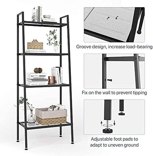 Huaa 4 Ladder Shelf,Black Bookshelf Tier Small Bookshelf,Ladder Shelf Bookcase,Tall Bookshelf,Leaning Bookshelf,Skinny