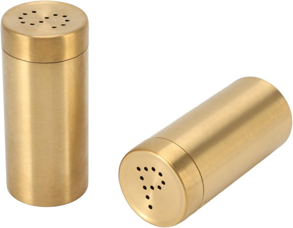 Gold Spice Jar, 2 Pcs Stainless Steel Rustproof Screw Open Top Seasoning Shaker Bottle for Salt, Sugar, Pepper