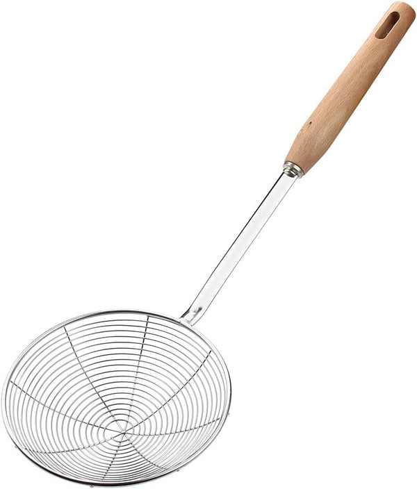 IQCWOOD Spider Strainer Skimmer with Wood Handle, 5.5 Inch Fryer Scoop for Cooking and Frying, Kitchen Utensils Spoon