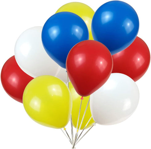 KADBANER 100 Pack 12 Inch Latex Balloons, White Yellow Red Blue