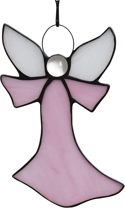 Pink Angel Stained Glass Window Hangings Tiffany Style Gift for Nurse, Memorial Remembrance Sympathy (6.3"×4.3")