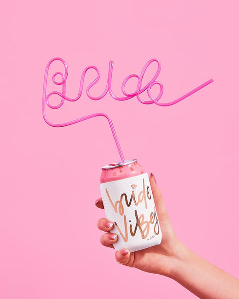 xo, Fetti Bachelorette Party Bride Vibes Can Cooler - White + Rose Gold, 10 Count, Bridal Shower Decoration
