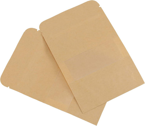 SHEUTSAN 500 Pack Kraft Bags with Window, 3.5 x 5.5 Inches, Resealable Ziplock Storage Pouches for Home and Business
