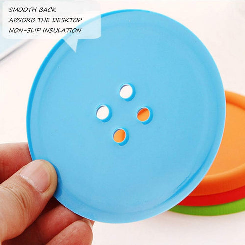 Creativee 10Pcs Silicone Drink Coaster,Colorful Round Button Shaped Cup Cushion Holder,Coffee Drink Mat,Heat Insulation