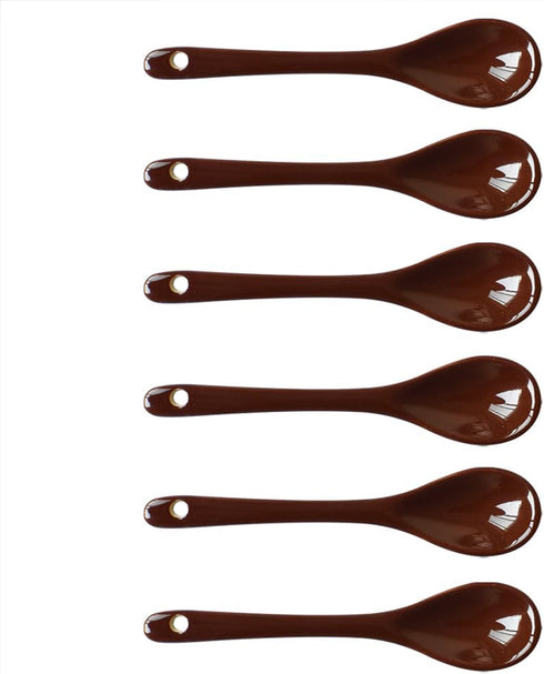6 pcs Porcelain Egg Spoons, 4.7 inch Ceramic Spoons for Coffee, Dessert, and Yogurt (Milky Brown)