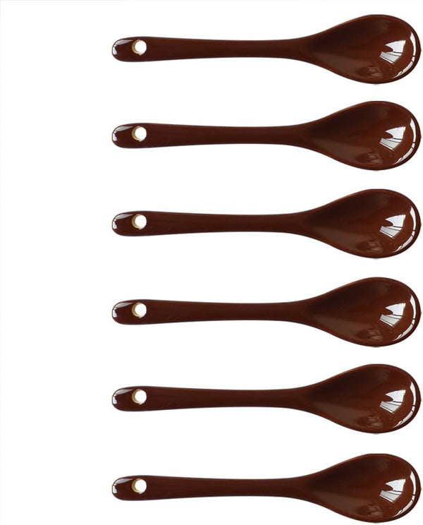 6 pcs Porcelain Egg Spoons, 4.7 inch Ceramic Spoons for Coffee, Dessert, and Yogurt (Milky Brown)