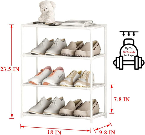 Vockot 6-8 4-Tiers Closet(White) Small Shoe Rack Pairs Sturdy Shoe Shelf Narrow Stackable Shoe Organizer,Lightweight