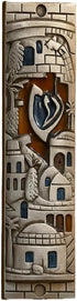 TALISMAN4U Silver Enamel Jewish MEZUZAH CASE with Scroll, 4 Inch Jerusalem Israel Judaica Door Mezuza