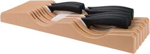 Large In-Drawer Plastic Knife Block: 11 Slot Empty Knife Holder for Kitchen Drawers, Cutlery Tray Organizer