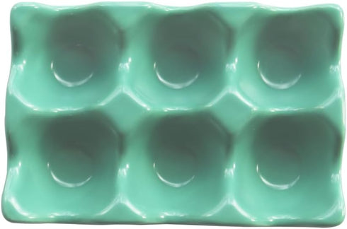 Ceramic Egg Holder - Porcelain Fresh Egg Tray for Fridge Countertop Kitchen Storage, Holds Half Dozen 6 Cups