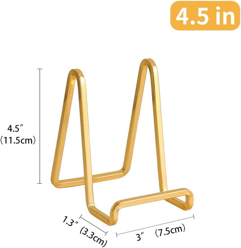 Plate Holder Easel Display Stand - 4.5 inch Metal Plate Stands for Display - Tabletop Picture Stand - Gold Iron Easels for Display Pictures | Photo Frames | Book | Decorative Plates | Plaque - 3 Pack
