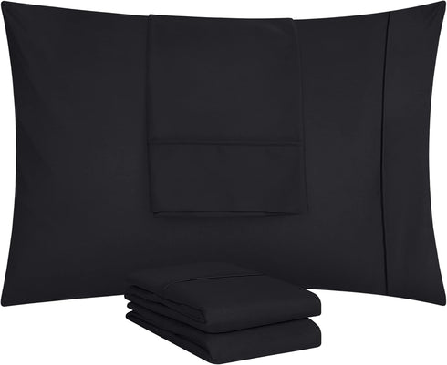 Utopia Bedding King Pillow Cases - 4 Pack Black Soft Brushed Microfiber Fabric, Envelope Closure, 20 x 40 Inches