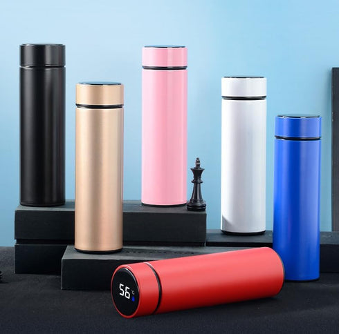 Smart Water Bottle, Stainless Steel Vacuum Flask Travel Mug with LCD Touch Screen, Insulated for Hot or Cold, Red