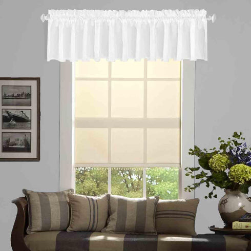 White Valance for Window, Kitchen Valance Curtains, 52 X 18 Inch Long Rod Pocket Farmhouse Panel