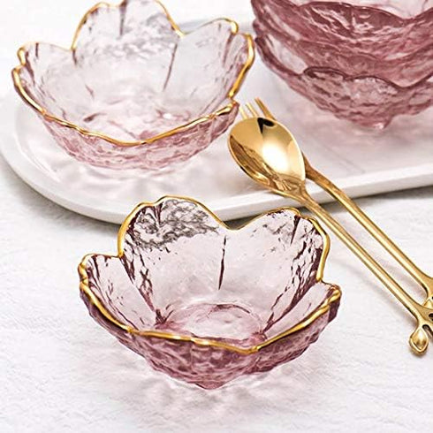 WILL Small Glass Dish, Nordic Style Gold Inlay Sauce Bowl, Mini Japanese Cherry Blossoms Seasoning Plate