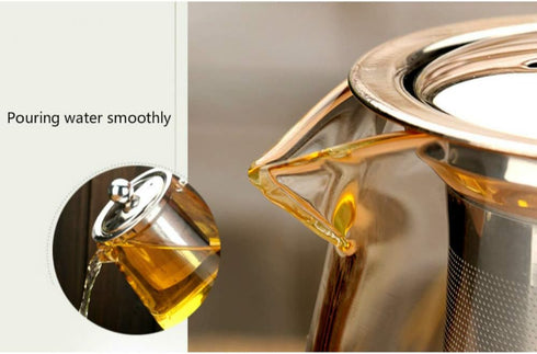 Glass Teapot with Stainless Steel Infuser & Lid, Borosilicate Glass Tea Kettle for Blooming & Loose Leaf Tea