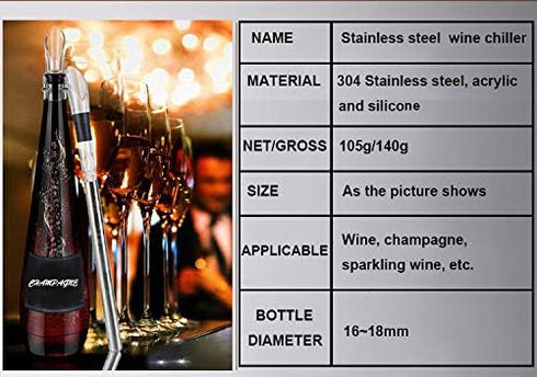 DERNORD 3-in-1 Wine Chiller, Stainless Steel Bottle Cooler Stick with Aerator and Pourer for Chilling Wine