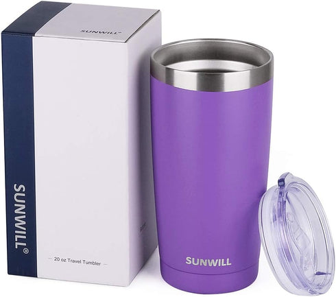 SUNWILL 20 oz Travel Coffee Tumbler, Insulated Mug with Lid, Stainless Steel Cup for Hot and Cold Drinks, Purple