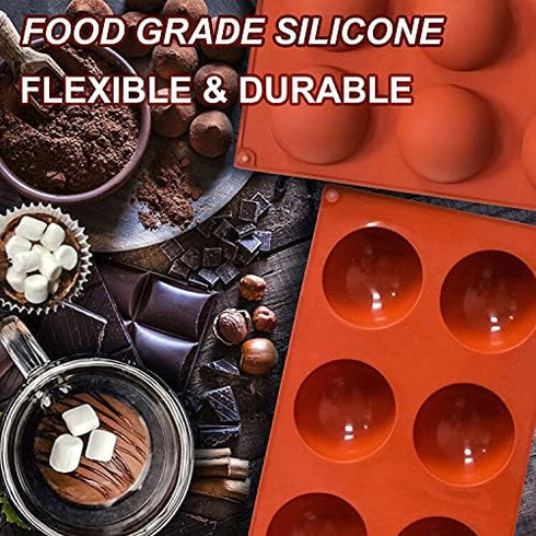2 Pack Large 6-Cavity Semi Sphere Silicone Molds, Non-Stick Baking Mold for Hot Chocolate Bombs & Cakes