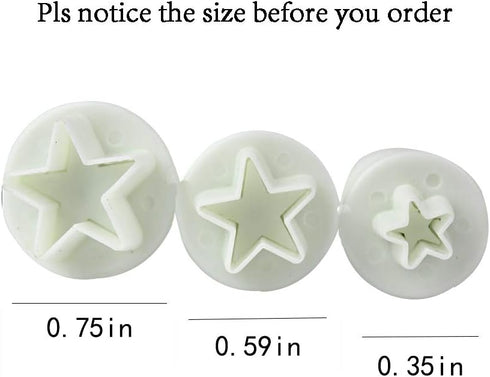 Star Small Fondant Plunger Cutter Set - Tiny 3 Pieces Cake Cookies Decorating Tool Mold