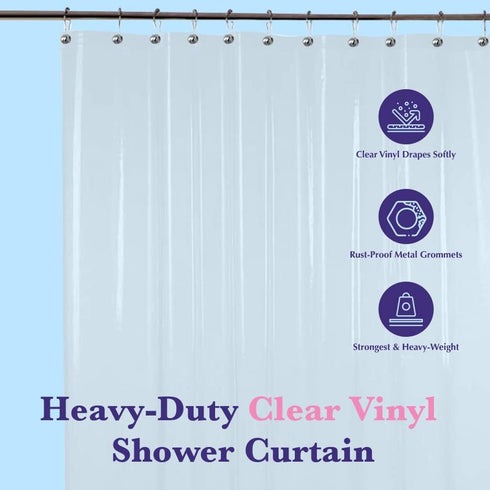 Epica Strongest Heavy-Duty Clear Vinyl Shower Curtain Liner - 72 inches x 72 inches