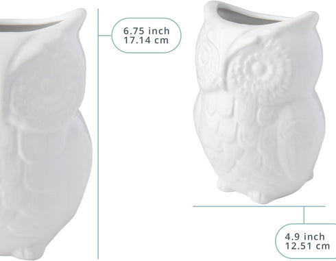 Comfify Owl Utensil Holder, Decorative Ceramic Cookware Crock & Organizer in White - Perfect Kitchen Décor Gift