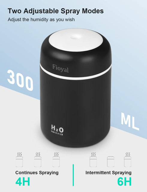 Fioyal Portable Mini Humidifier, RGB Light Small Humidifiers for Bedroom, Car, Desktop, 2 Cool Mist Modes