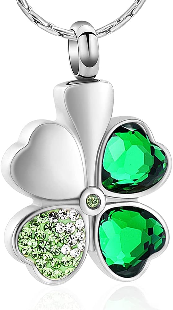 constantlife Cremation Jewelry, Memorial Urn Necklace for Ashes, Lucky Four-Leaf Clover Design, Stainless Steel Pendant