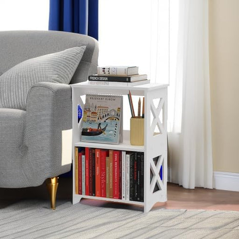 pikpuk Side Table, Narrow End Table with Storage Shelf, Minimalist Bedside Tables Nightstand, Small Bookshelf Bookcase
