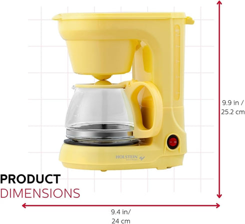 Holstein Housewares 5 Cup Drip Coffee Maker, User Friendly with Permanent Filter, Yellow