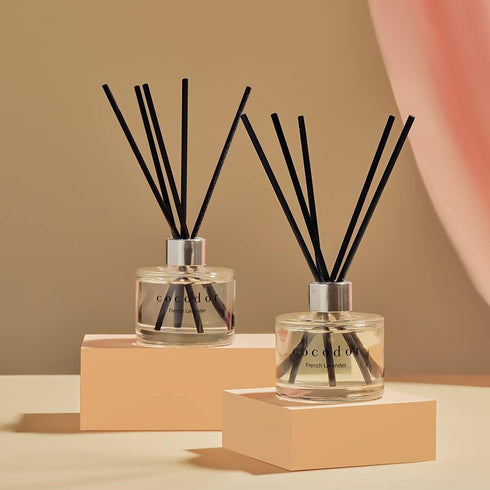 Cocod'or Reed Diffuser, Pure Cotton, 6.7oz(200ml), 2 Pack, Black Glass, Cotton Core for Home & Office