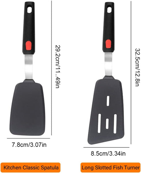 Set of 2 Silicone Spatula Turners, 600°F Heat Resistant Cooking Utensils for Nonstick Cookware, Rubber Flippers