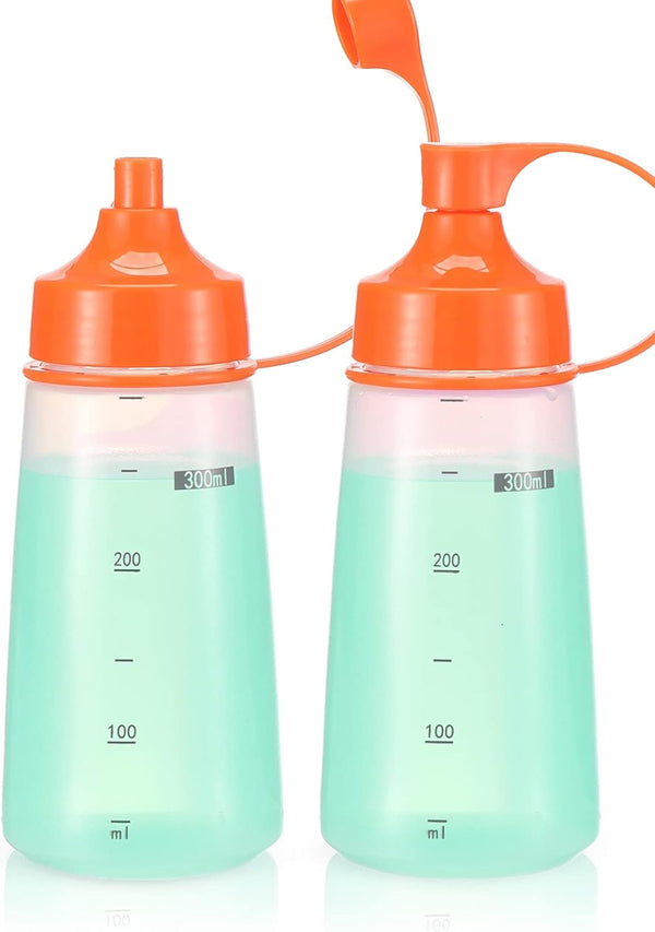 Squeeze Bottles Wide Mouth, Pack of 2 BPA Free Condiment Squeeze Bottles for Chunky Sauces, Crafts, 300 mL/10 oz.