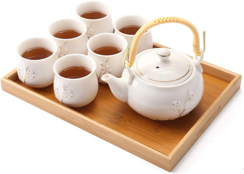 Dujust Japanese Tea Set, White Porcelain Tea Set with 1 Teapot Set,