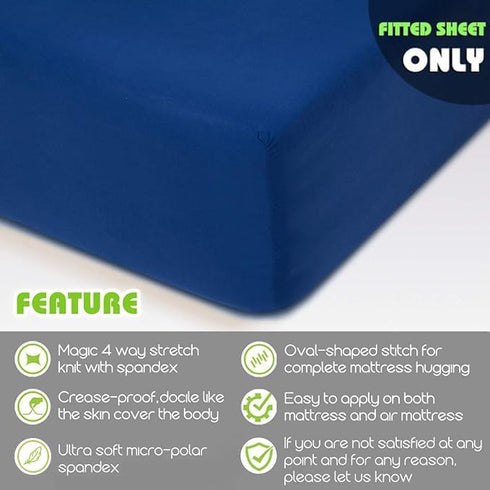 COSMOPLUS King Fitted Sheet Only, 4 Way Stretch Micro-Knit, Snug Fit for Standard Mattress and Air Bed, Navy