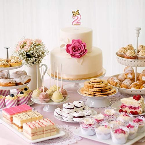 Nuanchu Pink Number 2 Candle, Happy Birthday Topper for Cake Baking Celebration, Party Supplies
